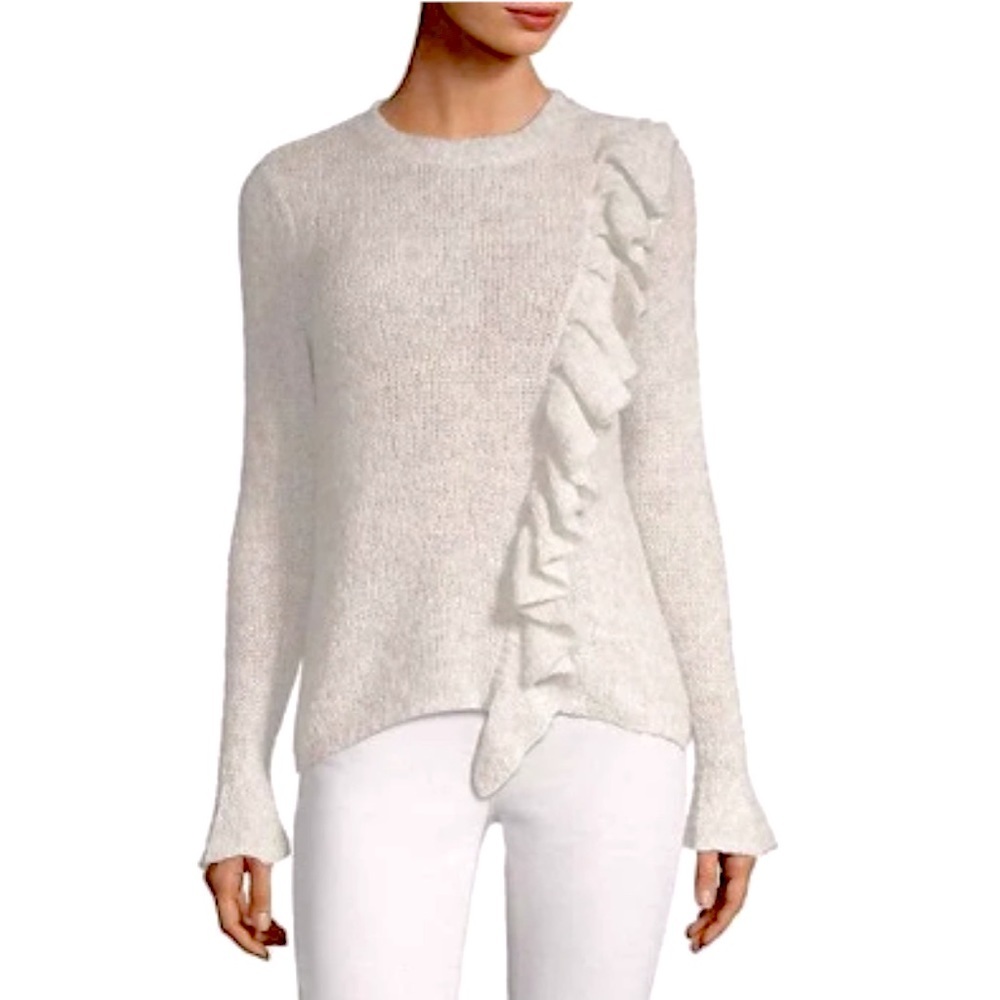 Rebecca Taylor Cream Ruffle Crewneck Sweater